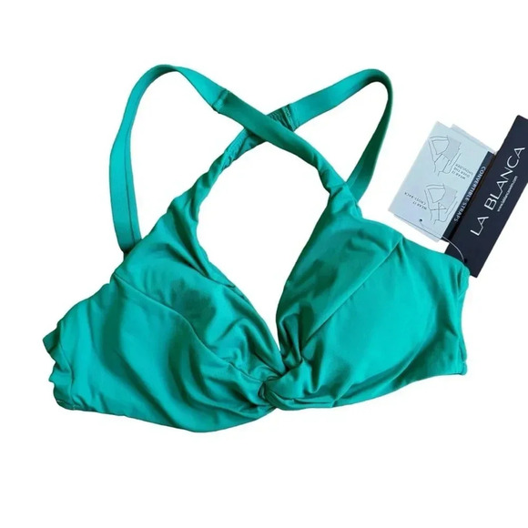 La Blanca Swimming Top Underwire Twist Front Emerald Green Island Goddess 4 NWT - Picture 3 of 8